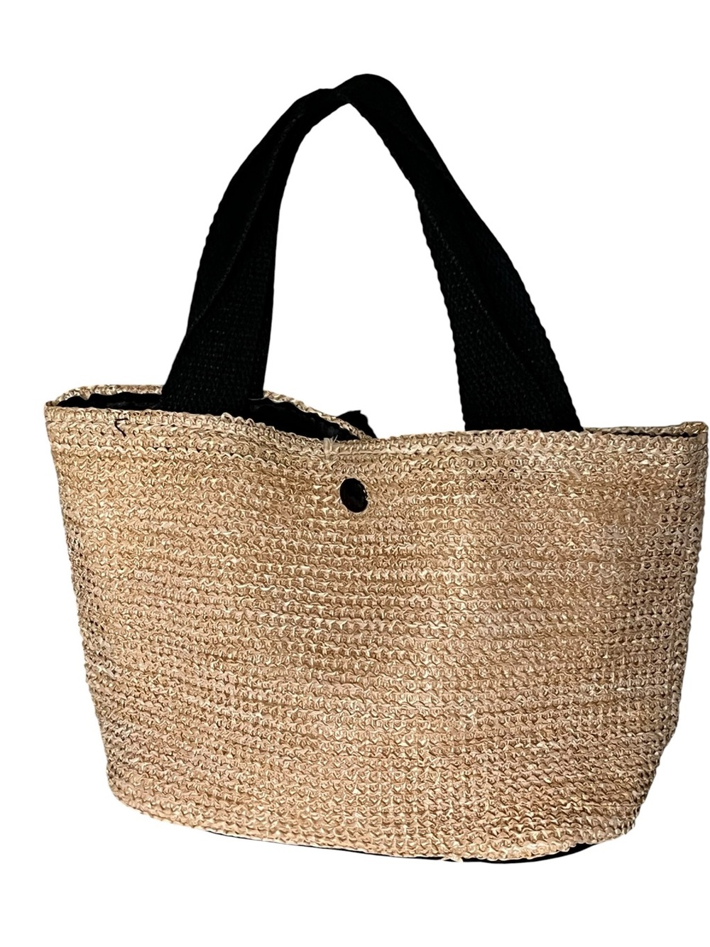 Mini Woven Tote w/Faux Leather Bottom